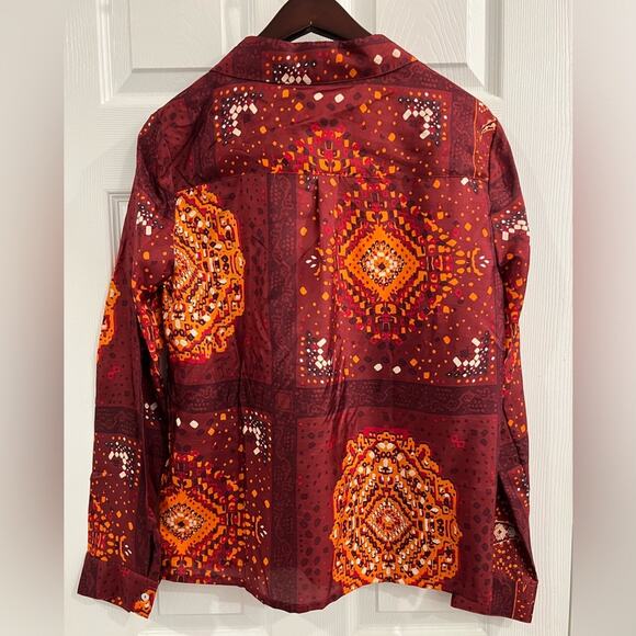 NWT BA&SH Printed Long Sleeve Button-Up Top Shirt Sz 2 - Picture 2 of 7